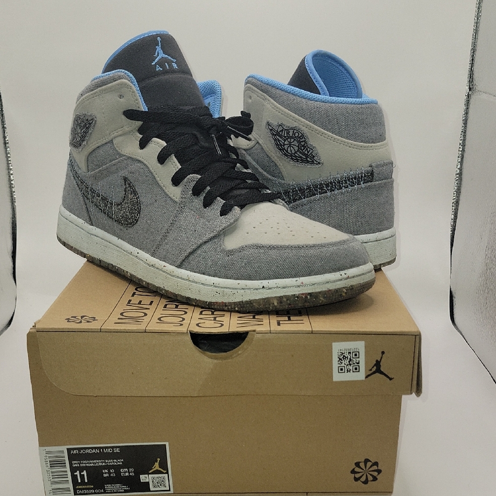Nike Crater Air Jordan 1 Mid SE Men Size 11 Grey Fog/University Blue-Black